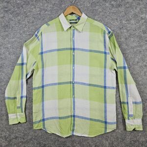 Cubavera 100% Linen Shirt‎ Men's Size L Colorblock Windownpane Long Sleeve